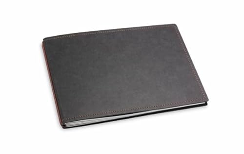 X17 Notizbuch A5+ Querformat, schwarz + braun; Vegan! aus Deutsches Zellulose-Material. Austauschbare Notizhefte (blanko,kariert) mit Doppeltasche, Made in Germany von X17