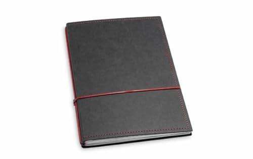 X17 Notizbuch A5, schwarz + rot; Vegan! aus Deutsches Zellulose-Material. Austauschbare Notizhefte (blanko,kariert) mit Doppeltasche, Made in Germany von X17