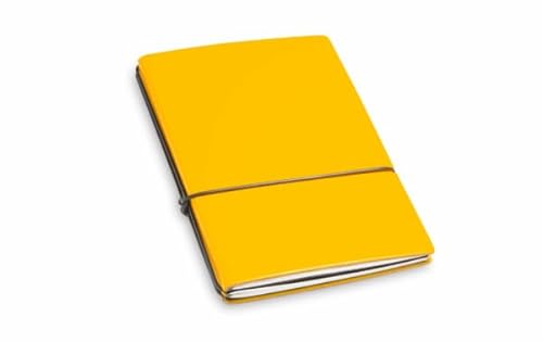X17 Notizbuch A6, gelb; aus recyceltem Leder. Austauschbare Notizhefte (blanko, kariert) mit Doppeltasche, Made in Germany von X17