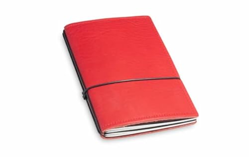 X17 Notizbuch A6, rot, aus Leder. Austauschbare Notizhefte (blanko, kariert) mit Doppeltasche, Made in Germany von X17