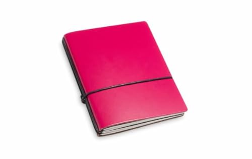 X17 Notizbuch A7, magenta; aus recyceltem Leder. Austauschbare Notizhefte (blanko, kariert) mit Doppeltasche, Made in Germany von X17