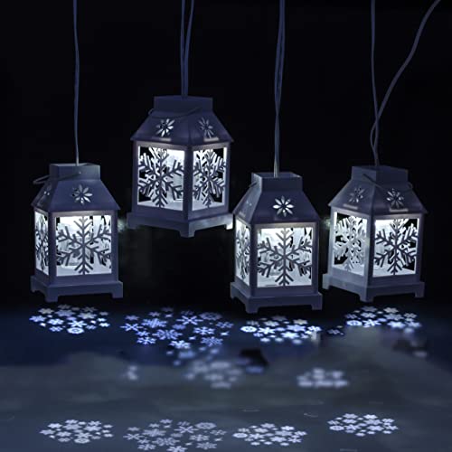 X4-LIFE LED Lichterkette | 4 Laternen mit Schneeflocken-Projektor | Innen | Kaltweiß - 6000 – 8000 K | Netzstecker - 5 W von X4-LIFE