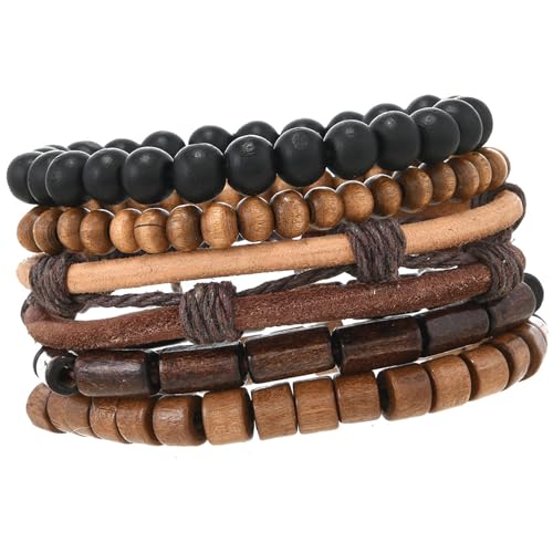 1 Set verstellbare Stretchschnur, mehrschichtige Kokosnussschalen-Holzperlen, Retro, handgefertigter Schmuck, Damen, mehrschichtig, dehnbar von XAGMODSHN