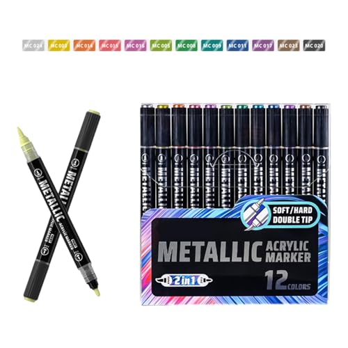 Doppelseitiger Flüssig-Acryl-Marker, Metallic-Lackstift, schnell trocknend, für Kartenherstellung, Malen auf Papier, Holz, Stein, Stoff, weiche Spitze, Kunstmarker Doppelseitiger Flüssig-Acryl-Marker, Metallic-Lackstift, schnell trocknend, für Kartenherstellung, Malen auf Papier, Holz, Stein, Stoff, weiche Spitze, Kunstmarker von XAGMODSHN