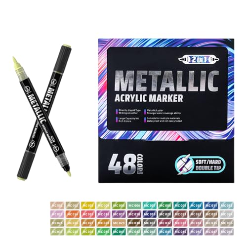 Doppelseitiger Flüssig-Acryl-Marker, Metallic-Lackstift, schnell trocknend, für Kartenherstellung, Malen auf Papier, Holz, Stein, Stoff, weiche Spitze, Kunstmarker Doppelseitiger Flüssig-Acryl-Marker, Metallic-Lackstift, schnell trocknend, für Kartenherstellung, Malen auf Papier, Holz, Stein, Stoff, weiche Spitze, Kunstmarker von XAGMODSHN
