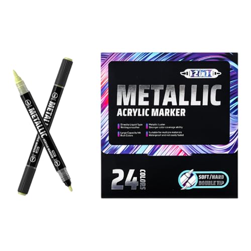 Doppelseitiger Flüssig-Acryl-Marker, Metallic-Lackstift, schnell trocknend, für Kartenherstellung, Malen auf Papier, Holz, Stein, Stoff, weiche Spitze, Kunstmarker von XAGMODSHN