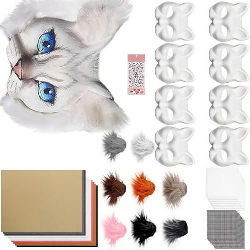 XAGMODSHN Katzen-Füchse mit Pelzaugen, Netzfilz, Blatt, Therianer, zum Bemalen für Halloween, Maskerade, Cosplay, Kunst-Bastelset von XAGMODSHN