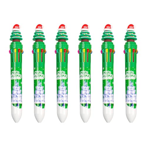 XAGMODSHN Kugelschreiber, Cartoon-Weihnachts-Kugelschreiber, 10-in-1, mehrfarbig, Kugelschreiber, Büro, Schulbedarf für Studenten, 6 Stück von XAGMODSHN