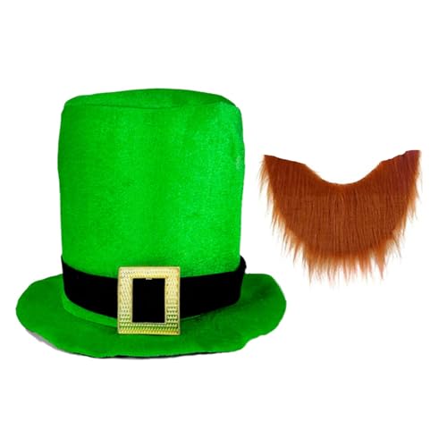 XAGMODSHN Stabile farbige Materialien, Patricking-Tag-Kostüme, modisches Accessoire, mit traditionellem grünem Oberteil, Hut und Bart-Design, Partyhut von XAGMODSHN