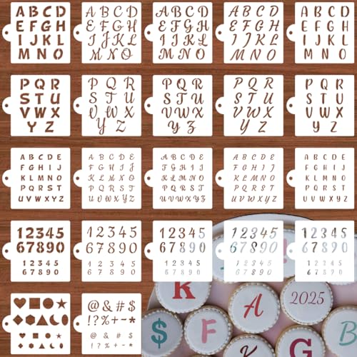 Alphabet-Buchstaben-Schablonen zum Dekorieren von Keksen, 22 Stück, Buchstaben-Zahlen-Vorlagen für Kuchen, Kekse, Royal Icing, Airbrush, wiederverwendbare Kursivschablonen für Holz, Stoff, Basteln Alphabet-Buchstaben-Schablonen zum Dekorieren von Keksen, 22 Stück, Buchstaben-Zahlen-Vorlagen für Kuchen, Kekse, Royal Icing, Airbrush, wiederverwendbare Kursivschablonen für Holz, Stoff, Basteln von XANGEY