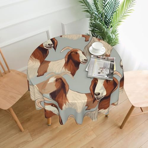 XBKGOHA Runde dekorative Tischdecke, 152,4 cm, Boer-Ziegen-Druck, für den Innen- und Außenbereich, auf runden Tischen wie Couchtischen, Esstischen und Bauernhoftischen XBKGOHA Runde dekorative Tischdecke, 152,4 cm, Boer-Ziegen-Druck, für den Innen- und Außenbereich, auf runden Tischen wie Couchtischen, Esstischen und Bauernhoftischen von XBKGOHA
