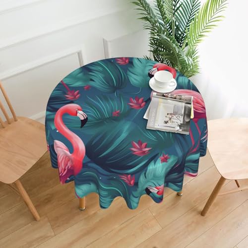 XBKGOHA Runde dekorative Tischdecke, 152,4 cm, Flamingo-Vogel, runde Blätter, Druck für den Innen- und Außenbereich, auf runden Tischen wie Couchtischen, Esstischen und Bauernhoftischen XBKGOHA Runde dekorative Tischdecke, 152,4 cm, Flamingo-Vogel, runde Blätter, Druck für den Innen- und Außenbereich, auf runden Tischen wie Couchtischen, Esstischen und Bauernhoftischen von XBKGOHA
