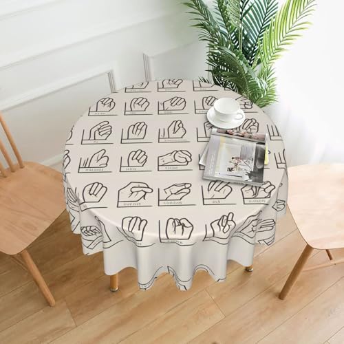 XBKGOHA Runde dekorative Tischdecke, 152,4 cm, Gebärdensprache, Alphabet-Druck, für den Innen- und Außenbereich, auf runden Tischen wie Couchtischen, Esstischen und Bauernhoftischen von XBKGOHA