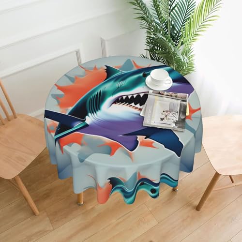XBKGOHA Runde dekorative Tischdecke, 152,4 cm, Hai-Druck für den Innen- und Außenbereich, auf runden Tischen wie Couchtischen, Esstischen und Bauernhoftischen XBKGOHA Runde dekorative Tischdecke, 152,4 cm, Hai-Druck für den Innen- und Außenbereich, auf runden Tischen wie Couchtischen, Esstischen und Bauernhoftischen von XBKGOHA