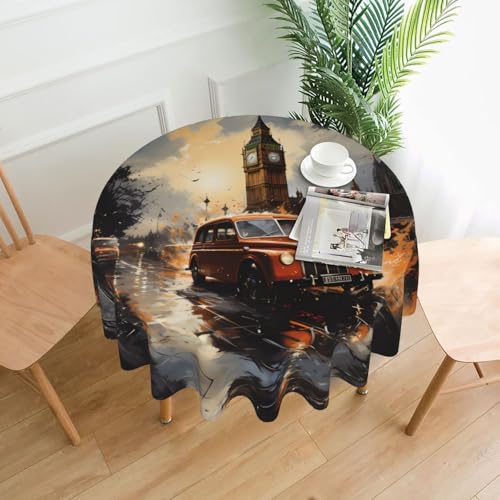 XBKGOHA Runde dekorative Tischdecke, 152,4 cm, Londoner Taxi-Druck, für den Innen- und Außenbereich, auf runden Tischen wie Couchtischen, Esstischen und Bauernhoftischen XBKGOHA Runde dekorative Tischdecke, 152,4 cm, Londoner Taxi-Druck, für den Innen- und Außenbereich, auf runden Tischen wie Couchtischen, Esstischen und Bauernhoftischen von XBKGOHA
