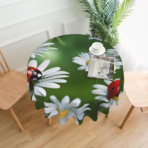 XBKGOHA Runde dekorative Tischdecke, 152,4 cm, Marienkäfer auf Gänseblümchen-Druck, für den Innen- und Außenbereich, auf runden Tischen wie Couchtischen, Esstischen und Bauernhoftischen XBKGOHA Runde dekorative Tischdecke, 152,4 cm, Marienkäfer auf Gänseblümchen-Druck, für den Innen- und Außenbereich, auf runden Tischen wie Couchtischen, Esstischen und Bauernhoftischen von XBKGOHA