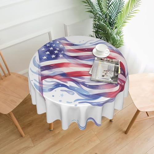 XBKGOHA Runde dekorative Tischdecke, 152,4 cm, Motiv amerikanische Flagge, für den Innen- und Außenbereich, auf runden Tischen wie Couchtischen, Esstischen und Bauernhoftischen von XBKGOHA