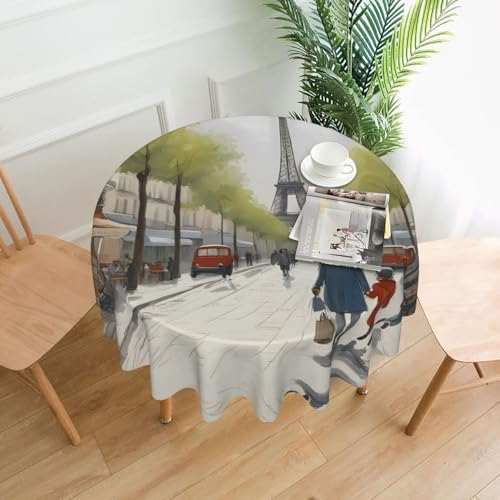 XBKGOHA Runde dekorative Tischdecke, 152,4 cm, Motiv: Pariser Straßenszene, Eiffelturm, für den Innen- und Außenbereich, auf runden Tischen wie Couchtischen, Esstischen und Bauernhoftischen XBKGOHA Runde dekorative Tischdecke, 152,4 cm, Motiv: Pariser Straßenszene, Eiffelturm, für den Innen- und Außenbereich, auf runden Tischen wie Couchtischen, Esstischen und Bauernhoftischen von XBKGOHA