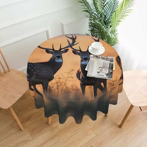 XBKGOHA Runde dekorative Tischdecke, 152,4 cm, Motiv: Wildtiere, Hirsche, für den Innen- und Außenbereich, auf runden Tischen wie Couchtischen, Esstischen und Bauernhoftischen XBKGOHA Runde dekorative Tischdecke, 152,4 cm, Motiv: Wildtiere, Hirsche, für den Innen- und Außenbereich, auf runden Tischen wie Couchtischen, Esstischen und Bauernhoftischen von XBKGOHA