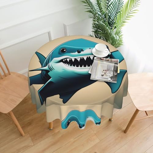 XBKGOHA Runde dekorative Tischdecke, 152,4 cm, Motiv: lächelnder Hai, für den Innen- und Außenbereich, auf runden Tischen wie Couchtischen, Esstischen und Bauernhoftischen XBKGOHA Runde dekorative Tischdecke, 152,4 cm, Motiv: lächelnder Hai, für den Innen- und Außenbereich, auf runden Tischen wie Couchtischen, Esstischen und Bauernhoftischen von XBKGOHA