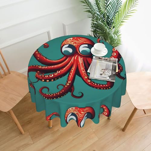 XBKGOHA Runde dekorative Tischdecke, 152,4 cm, Retro-Oktopus-Druck, für den Innen- und Außenbereich, auf runden Tischen wie Couchtischen, Esstischen und Bauernhoftischen XBKGOHA Runde dekorative Tischdecke, 152,4 cm, Retro-Oktopus-Druck, für den Innen- und Außenbereich, auf runden Tischen wie Couchtischen, Esstischen und Bauernhoftischen von XBKGOHA