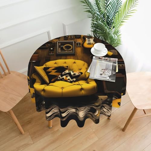 XBKGOHA Runde dekorative Tischdecke, 152,4 cm, Senfgelb und Schwarz, für den Innen- und Außenbereich, auf runden Tischen wie Couchtischen, Esstischen und Bauernhoftischen XBKGOHA Runde dekorative Tischdecke, 152,4 cm, Senfgelb und Schwarz, für den Innen- und Außenbereich, auf runden Tischen wie Couchtischen, Esstischen und Bauernhoftischen von XBKGOHA