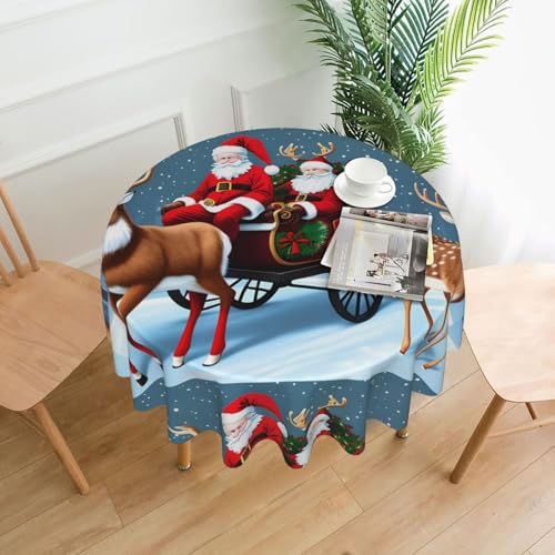 XBKGOHA Runde dekorative Tischdecke, 152,4 cm, Weihnachtsmann- und Weihnachts-Hirschdruck, für den Innen- und Außenbereich, auf runden Tischen wie Couchtischen, Esstischen und Bauernhoftischen XBKGOHA Runde dekorative Tischdecke, 152,4 cm, Weihnachtsmann- und Weihnachts-Hirschdruck, für den Innen- und Außenbereich, auf runden Tischen wie Couchtischen, Esstischen und Bauernhoftischen von XBKGOHA