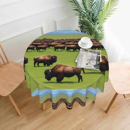 XBKGOHA Runde dekorative Tischdecke, 152,4 cm, nordamerikanischer Bisonherd-Druck, für den Innen- und Außenbereich, auf runden Tischen wie Couchtischen, Esstischen und Bauernhoftischen XBKGOHA Runde dekorative Tischdecke, 152,4 cm, nordamerikanischer Bisonherd-Druck, für den Innen- und Außenbereich, auf runden Tischen wie Couchtischen, Esstischen und Bauernhoftischen von XBKGOHA