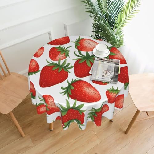 XBKGOHA Runde dekorative Tischdecke, 152,4 cm, rote Erdbeerfrucht-Druck, für den Innen- und Außenbereich, auf runden Tischen wie Couchtischen, Esstischen und Bauernhoftischen von XBKGOHA