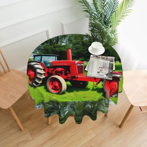 XBKGOHA Runde dekorative Tischdecke, 152,4 cm, roter Traktordruck, für den Innen- und Außenbereich, auf runden Tischen wie Couchtischen, Esstischen und Bauernhoftischen von XBKGOHA