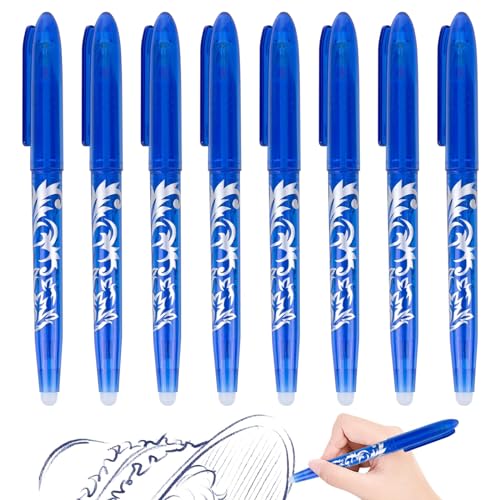 XCDMJ Radierbarer Kugelschreiber Gelschreiber, 8 Tintenroller, Blau Iöschbare Stifte, Erasable Pen, 0.5mm Radierstift Kugelschreiber, Friction Stifte für Schulsachen Bürobedarf Studenten von XCDMJ