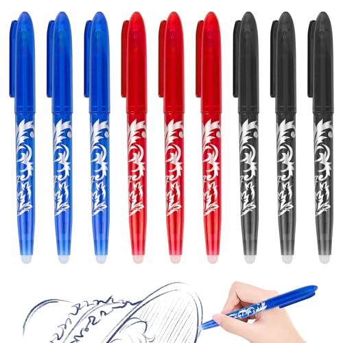 XCDMJ Radierbarer Kugelschreiber Gelschreiber, 9 Tintenroller, Löschbare Stifte, Erasable Pen, 0.5mm Radierstift Kugelschreiber, Friction Stifte für Schulsachen Bürobedarf Studenten BlauSchwarzRot von XCDMJ