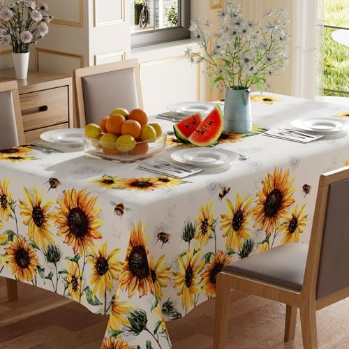 XCHI Aquarell-Tischdecke mit Sonnenblumenblättern, Bienen, rechteckig, waschbar, Tischdecke für drinnen und draußen, Esszimmer, Zuhause, Party-Dekorationen, 152,4 x 213,3 cm von XCHI