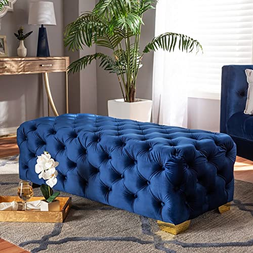 XCHSXYL Rechteckiges Fußende des Bettes aus Samtstoff, gepolsterter Eingangsbereich mit Knopfheftung, luxuriöser Fußhocker als Akzent für das Bett für das Wohnzimmer, Marineblau, von XCHSXYL