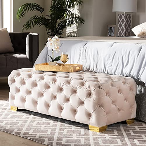 XCHSXYL Rechteckiges Fußende des Bettes aus Samtstoff, mit Knopfheftung gepolsterter Eingangsbereich, luxuriöser Fußhocker als Akzent für das Bett für das Wohnzimmer-Beige 100x50 XCHSXYL Rechteckiges Fußende des Bettes aus Samtstoff, mit Knopfheftung gepolsterter Eingangsbereich, luxuriöser Fußhocker als Akzent für das Bett für das Wohnzimmer-Beige 100x50 von XCHSXYL