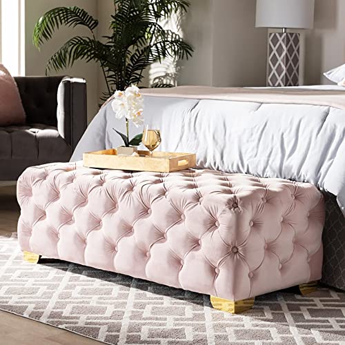 XCHSXYL Rechteckiges Fußende des Bettes aus Samtstoff, mit Knopfheftung gepolsterter Eingangsbereich, luxuriöser Fußhocker als Nachttisch für das Wohnzimmer, Rosa, 80 x 50 x 40 c XCHSXYL Rechteckiges Fußende des Bettes aus Samtstoff, mit Knopfheftung gepolsterter Eingangsbereich, luxuriöser Fußhocker als Nachttisch für das Wohnzimmer, Rosa, 80 x 50 x 40 c von XCHSXYL
