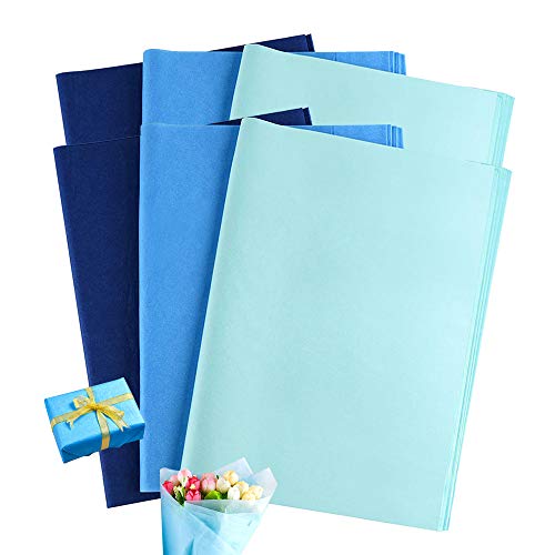 120 Blatt Geschenkpapier Seidenpapier Set, XCOZU Seidenpapier Blau Metallisches Geschenkpapier, Tissue Paper zur Dekoration für Geburtstag, Hochzeit, Weihnachten Verpackungsmaterial（38x51cm） von XCOZU