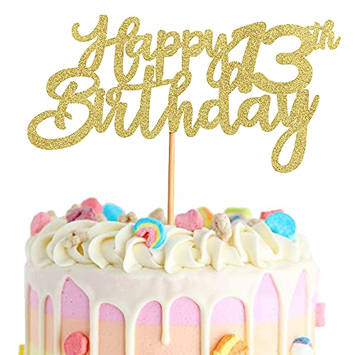 3 Stück Happy 13th Birthday Cake Topper, 13th Geburtstag Tortendeko Kuchendeko Torten Kuchen Cake Toppers, Glitzer Gold Tortenstecker Girlande für Mädchen Junge Kinder 13 Geburtstag Party Dekoration von XCOZU