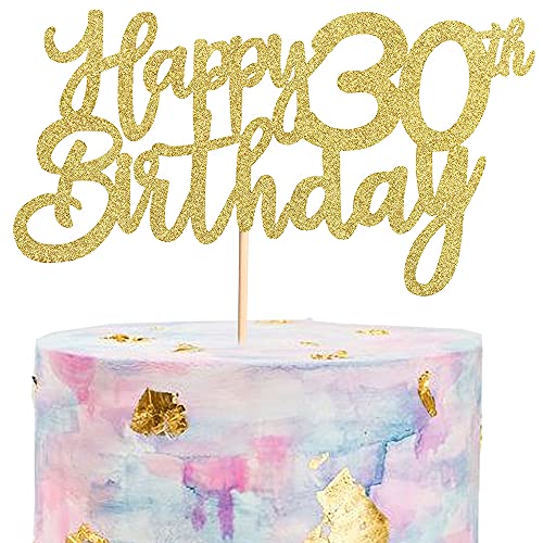 3 Stück Happy 30th Birthday Cake Topper, 30th Geburtstag Tortendeko Kuchendeko Torten Kuchen Cake Topper, Glitzer Gold Tortenstecker Girlande für Mann Frau 30 Geburtstag Party Dekoration von XCOZU