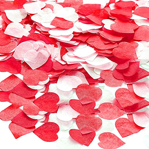 XCOZU 2,5cm Konfetti Hochzeit, 6000 Stück Konfetti Herzen Papier Rot Weiß Herzkonfetti für Luftballons Korationen, Valentinstag, Tischdeko Geburtstag, Babydusche, Party von XCOZU