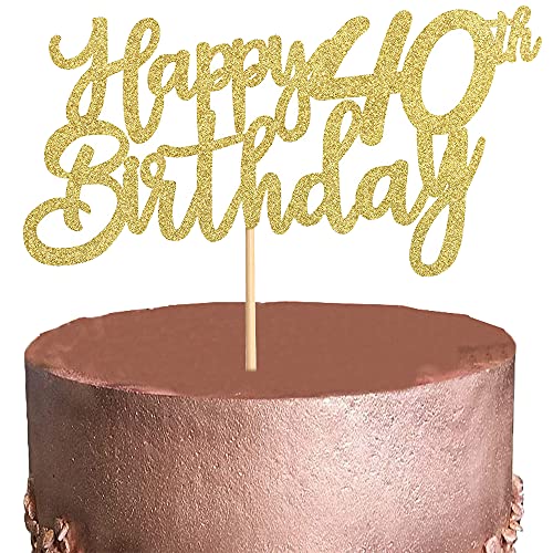 XCOZU 3 Stück Happy 40th Birthday Cake Topper, 40th Geburtstag Tortendeko Kuchendeko Torten Kuchen Cake Topper, Glitzer Gold Tortenstecker Girlande für Mann Frau 40 Geburtstag Party Dekoration von XCOZU