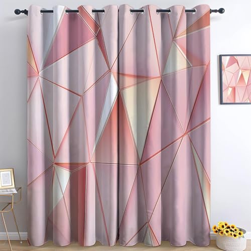 XCQHZYQ Geometrisches Roségoldenes Polygonales Muster Verdunklungsvorhänge Kinderzimmer Junge Mädchen, Hellrosa Blickdichte Vorhänge H 160 x B 132 cm 2er Set Gardinen Wohnzimmer Fensterdekoration von XCQHZYQ