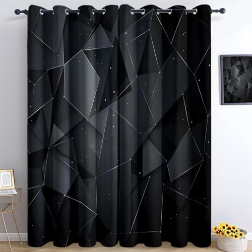 XCQHZYQ Verdunklungsvorhänge 2er Set mit Ösen, Dunkelgrau Blickdichte Gardinen Schalldämmend Lärmschutzvorhang für Kinderzimmer Wohnzimmer Gardinen Geometrisches Volumenpolygon, H 160 x B 132 cm von XCQHZYQ
