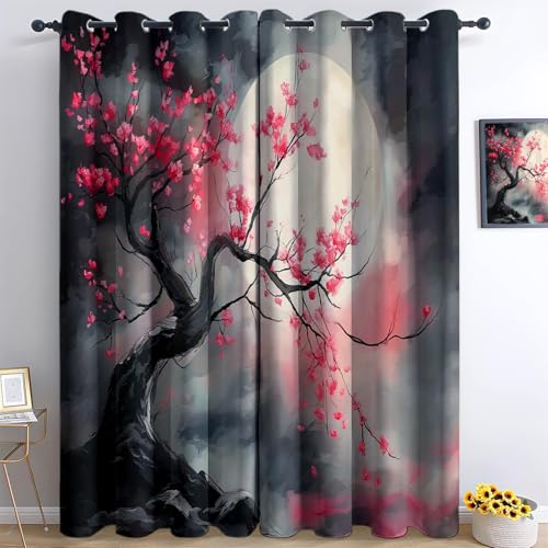 XCQHZYQ Verdunklungsvorhänge 2er Set mit Ösen, Grau Blickdichte Gardinen Schalldämmend Lärmschutzvorhang für Kinderzimmer Wohnzimmer Gardinen Fantasy-Kunst-Malerei Kirschblütenbaum, H 175 x B 140 cm XCQHZYQ Verdunklungsvorhänge 2er Set mit Ösen, Grau Blickdichte Gardinen Schalldämmend Lärmschutzvorhang für Kinderzimmer Wohnzimmer Gardinen Fantasy-Kunst-Malerei Kirschblütenbaum, H 175 x B 140 cm von XCQHZYQ