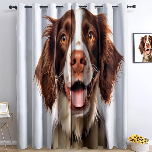XCQHZYQ Verdunklungsvorhänge 2er Set mit Ösen, Weiß Blickdichte Gardinen Schalldämmend Lärmschutzvorhang für Kinderzimmer Wohnzimmer Gardinen Tier English Springer Spaniel, H 138 x B 117 cm von XCQHZYQ