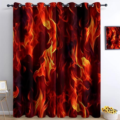 XCQHZYQ Vorhänge Blickdicht Flammenhintergrund Verdunklungsvorhänge, Blickdicht Gardinen mit Ösen Rot Thermovorhang Wohnzimmer Schlafzimmer Kinderzimmer Dekoschal 2er Set, H 160 x B 132 cm von XCQHZYQ