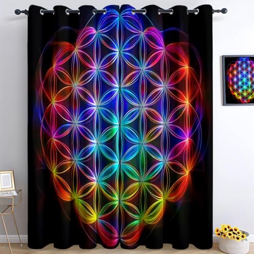 XCQHZYQ Vorhänge Buntes Blumenmuster, Gardinen Blickdicht Schwarz Verdunklungsvorhänge Thermovorhang mit Ösen, Polyester Gardinen Kinder Wohnzimmer Schlafzimmer Fenster, 2er Set, H 160 x B 132 cm von XCQHZYQ