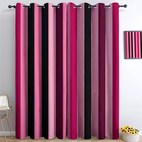 XCQHZYQ Vorhänge Geometrisches Streifenmuster, Gardinen Blickdicht Rosa Verdunklungsvorhänge Thermovorhang mit Ösen, Polyester Gardinen Kinder Wohnzimmer Schlafzimmer, 2er Set, H 138 x B 117 cm von XCQHZYQ