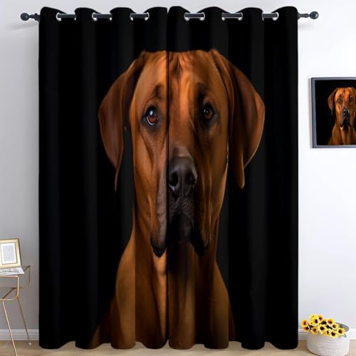 XCQHZYQ Vorhänge Tier Braun Hund, Gardinen Blickdicht Schwarz Verdunklungsvorhänge Thermovorhang mit Ösen, Polyester Gardinen Kinder Wohnzimmer Schlafzimmer Fenster, 2er Set, H 138 x B 117 cm von XCQHZYQ