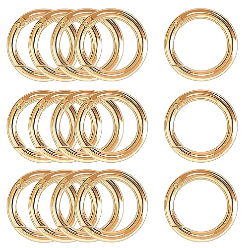 XCSJ 15 Stück Runde Karabiner 39mm Sehr Robust Zinklegierung Runde Karabiner Ring Karabinerhaken Rund Karabiner Rund O Ring für Schlüsselanhänger, Tasche, Schmuck, Diy Handwerk Machen (Gold) von XCSJ